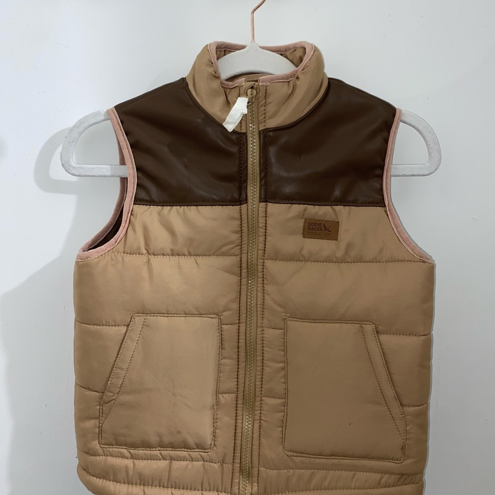 Eddie Bauer Kids Size 5 Brown & Tan Puffer Vest Full Zip